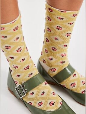 Free People Yellow Floral Diamond Socks
